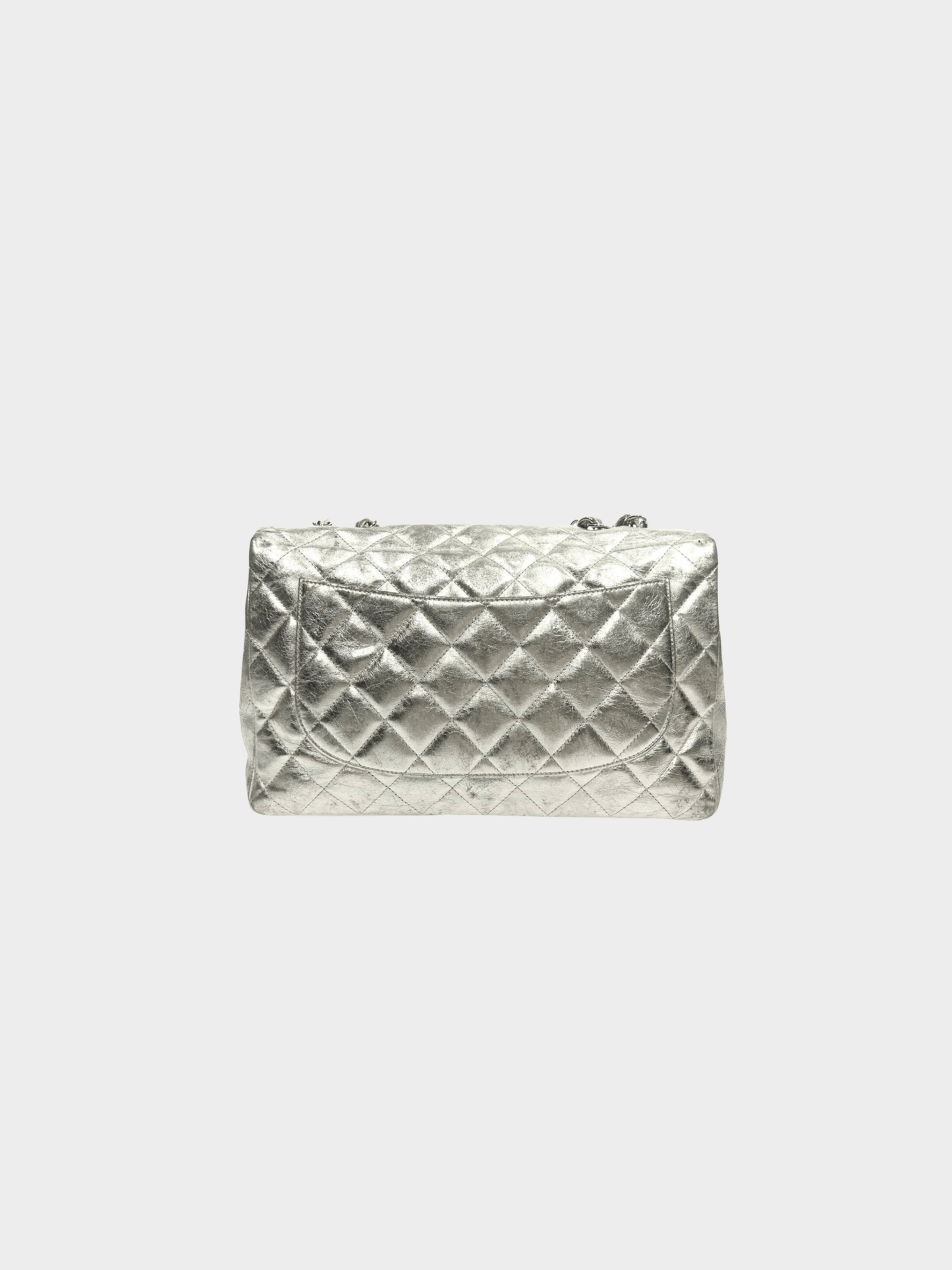 Chanel 2000s Silver Quilted Leather Classic Single Flap Bag