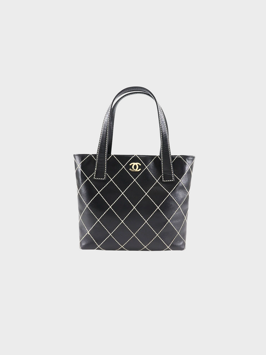Chanel 2002 Black Wild Stitch Tote Handbag