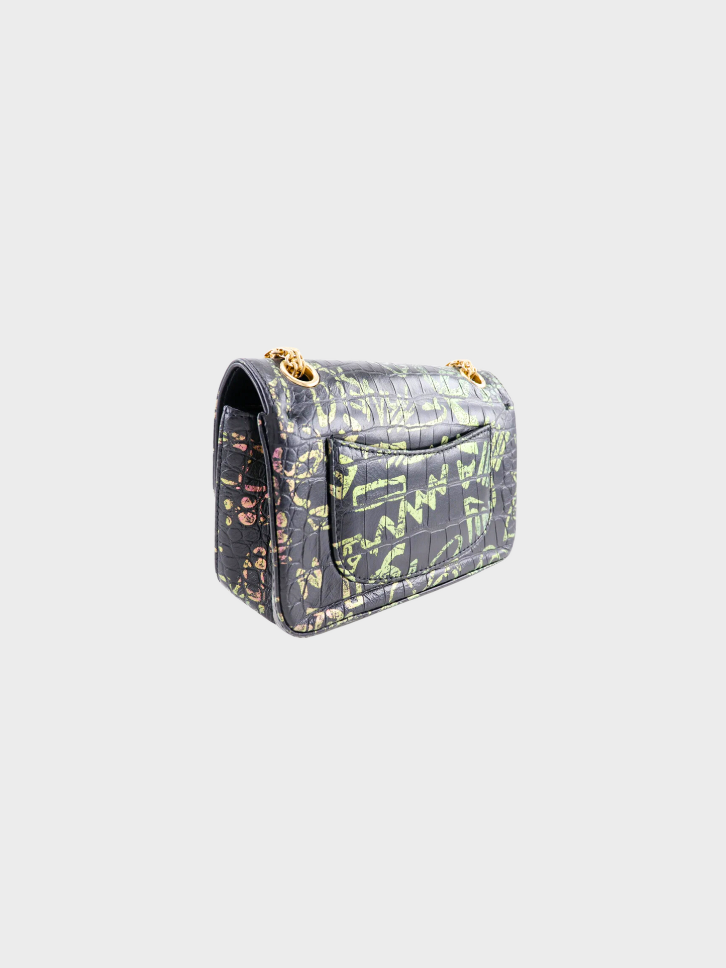 Chanel 2019 Black Leather Graffiti Chain Shoulder Bag