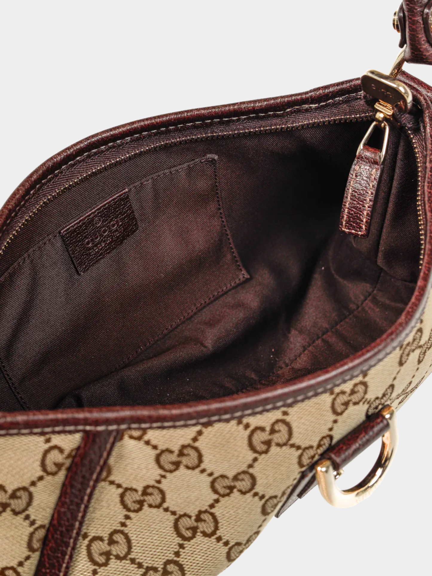 Gucci 2010s Brown Monogram D Ring Abbey Pochette Shoulder Bag