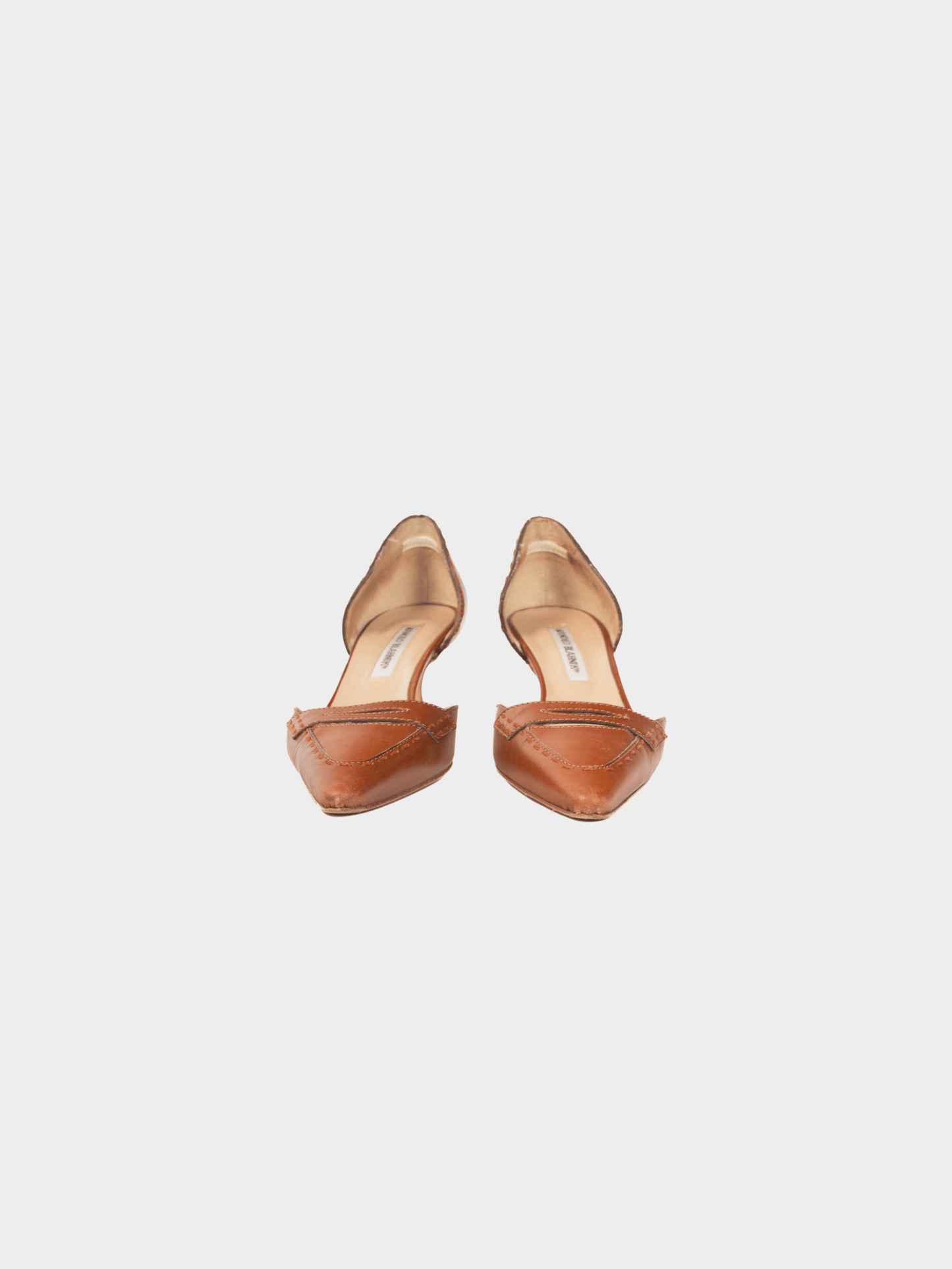 Manolo Blahnik 2000s Brown Leather Pointed-Toe Kitten Heels