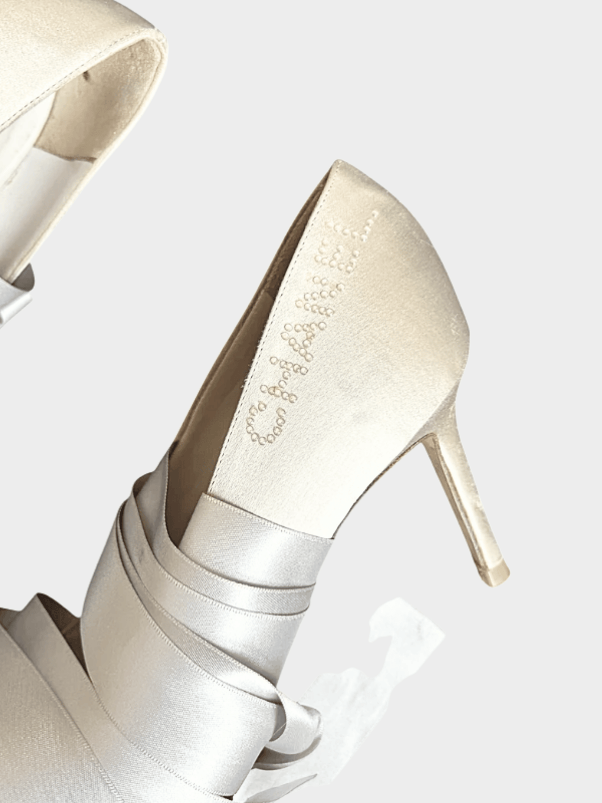 Chanel 2000s Rare White Ballet Satin Metallic Heels