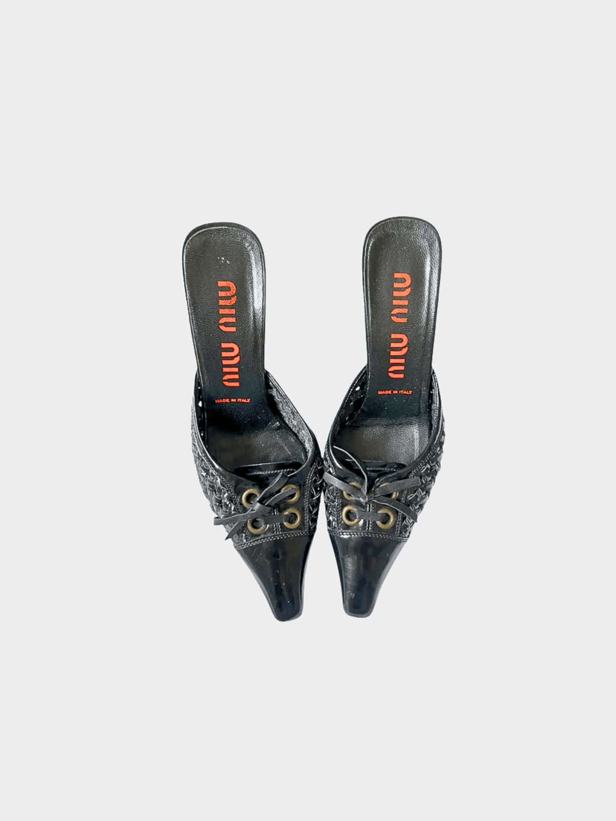 Miu Miu 2000s Black Woven Bow Tie Kitten Heels