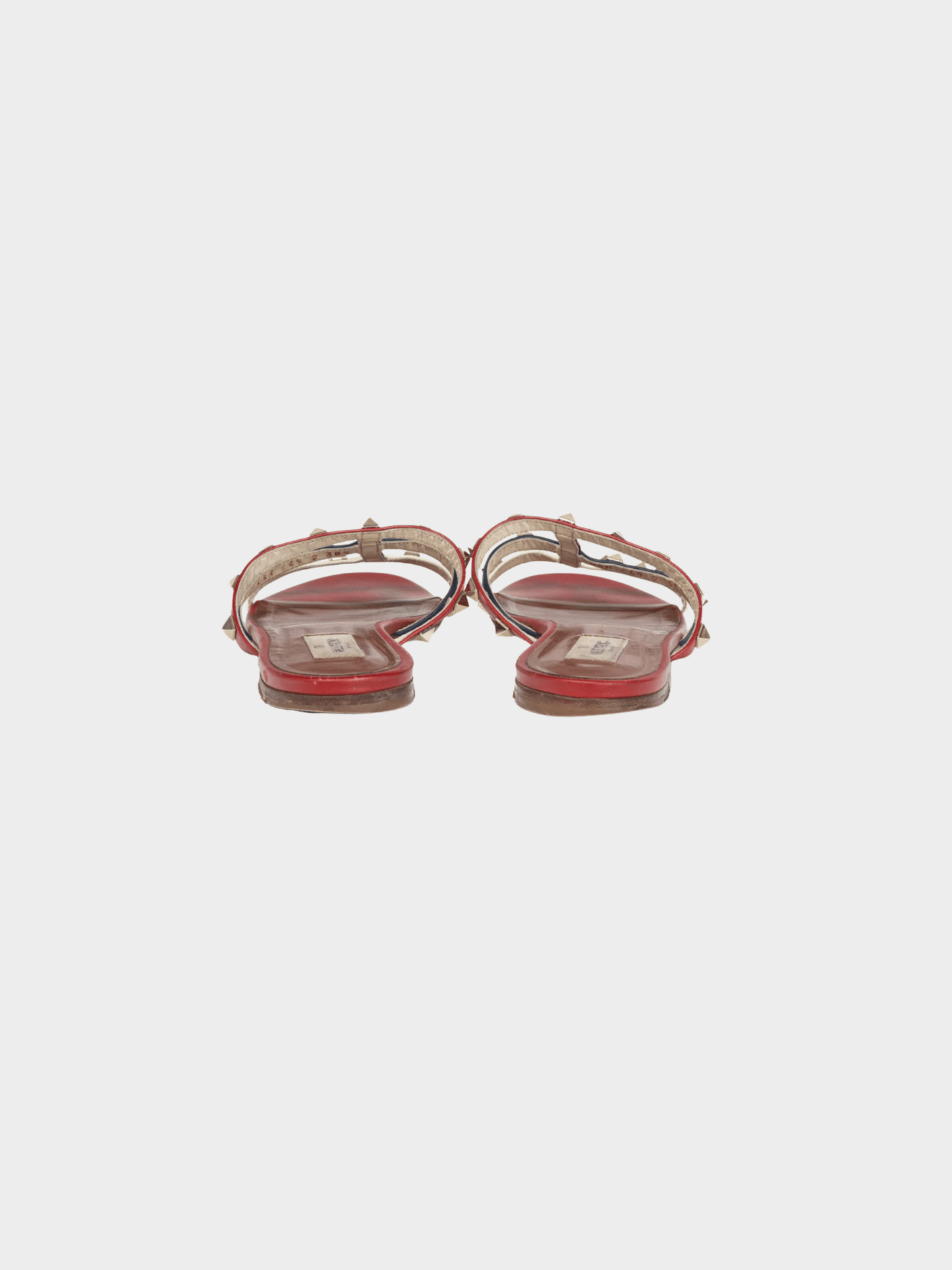 Valentino Garavani 2019 Navy, Red, and White Rockstud Flat Mule Sandals