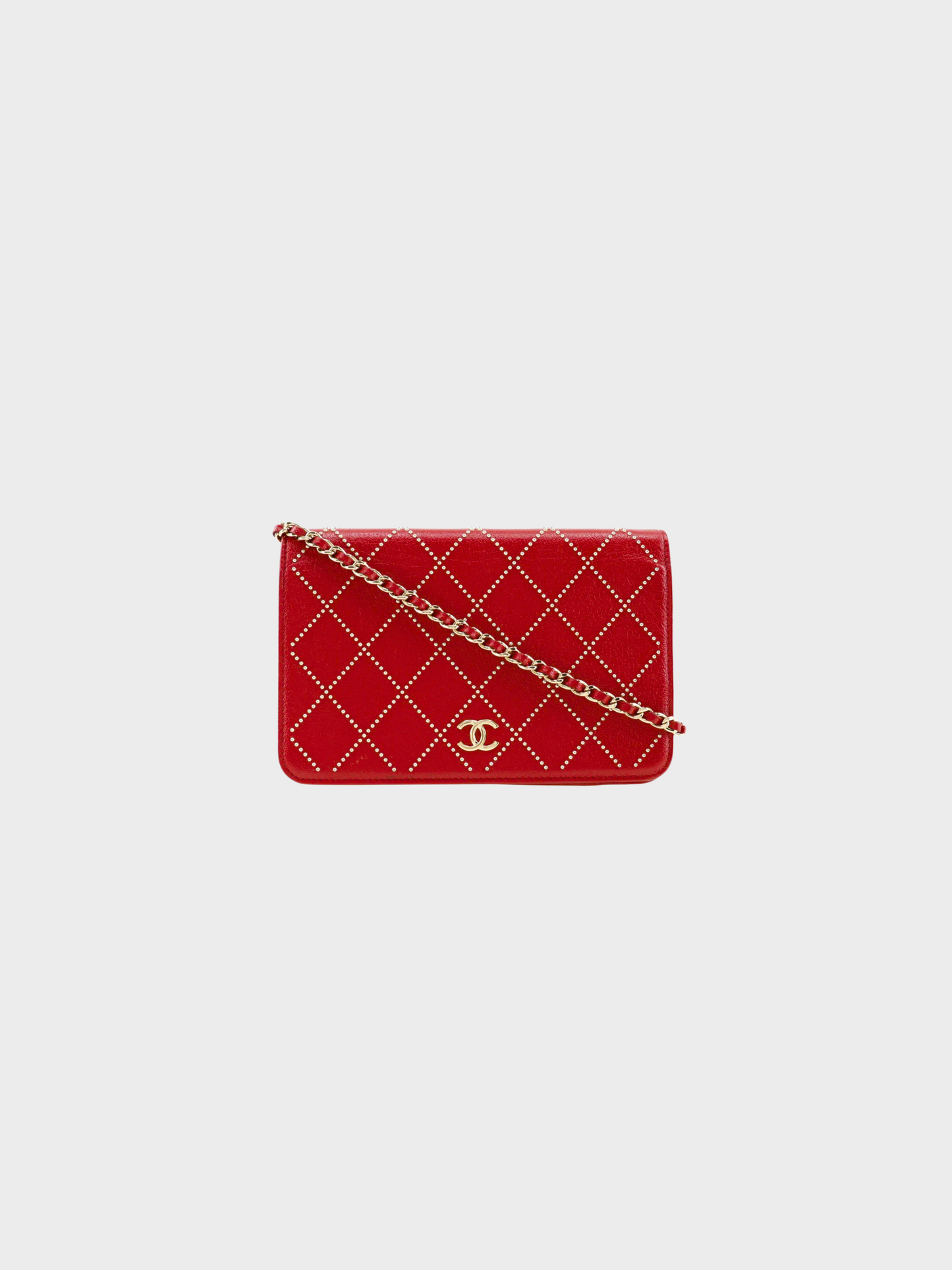 Chanel 2019 Red Studded Matelasse Chain Wallet