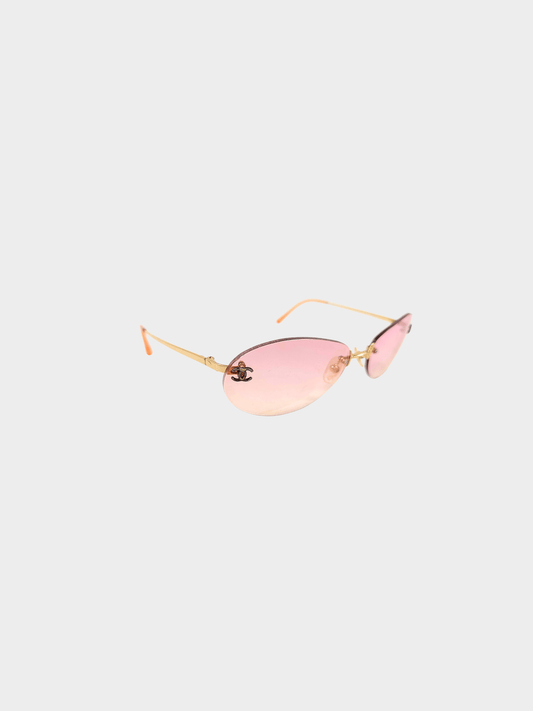 Chanel 2000s Pink Rimless CC 4013 Oval Sunglasses