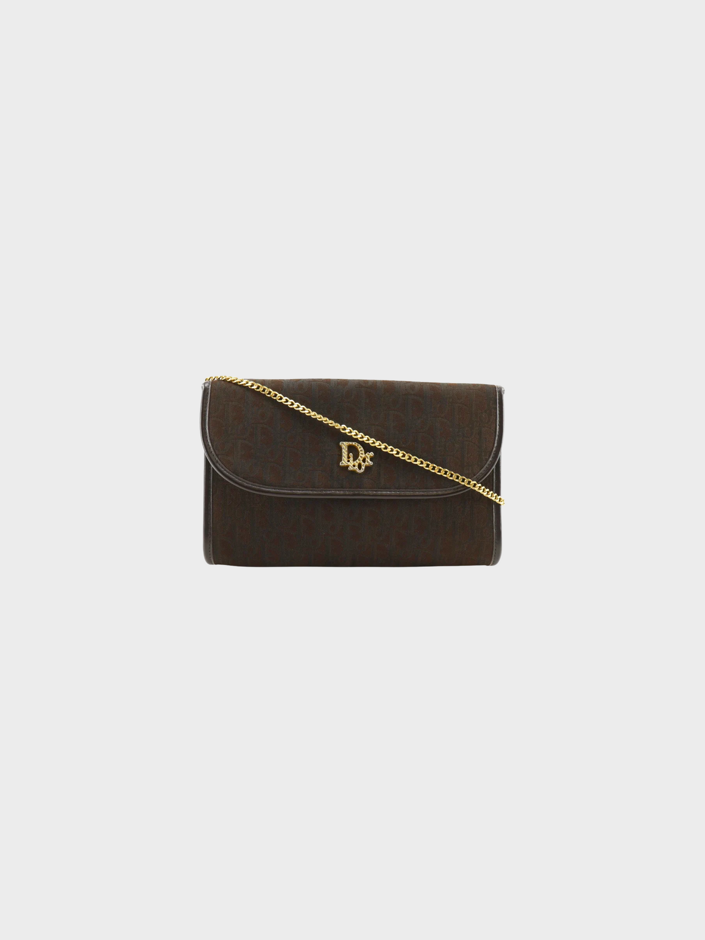 Christian Dior 1990s Brown Trotter Chain Crossbody Clutch Bag