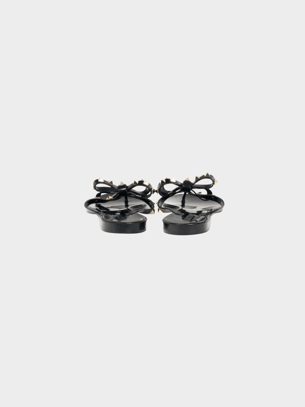 Valentino 2010s Nero Rockstud Bow Jelly Thong Sandals