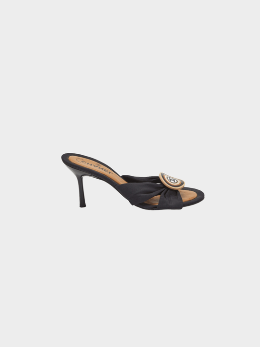 Chanel 2000s Black Fabric CC Slide Sandals