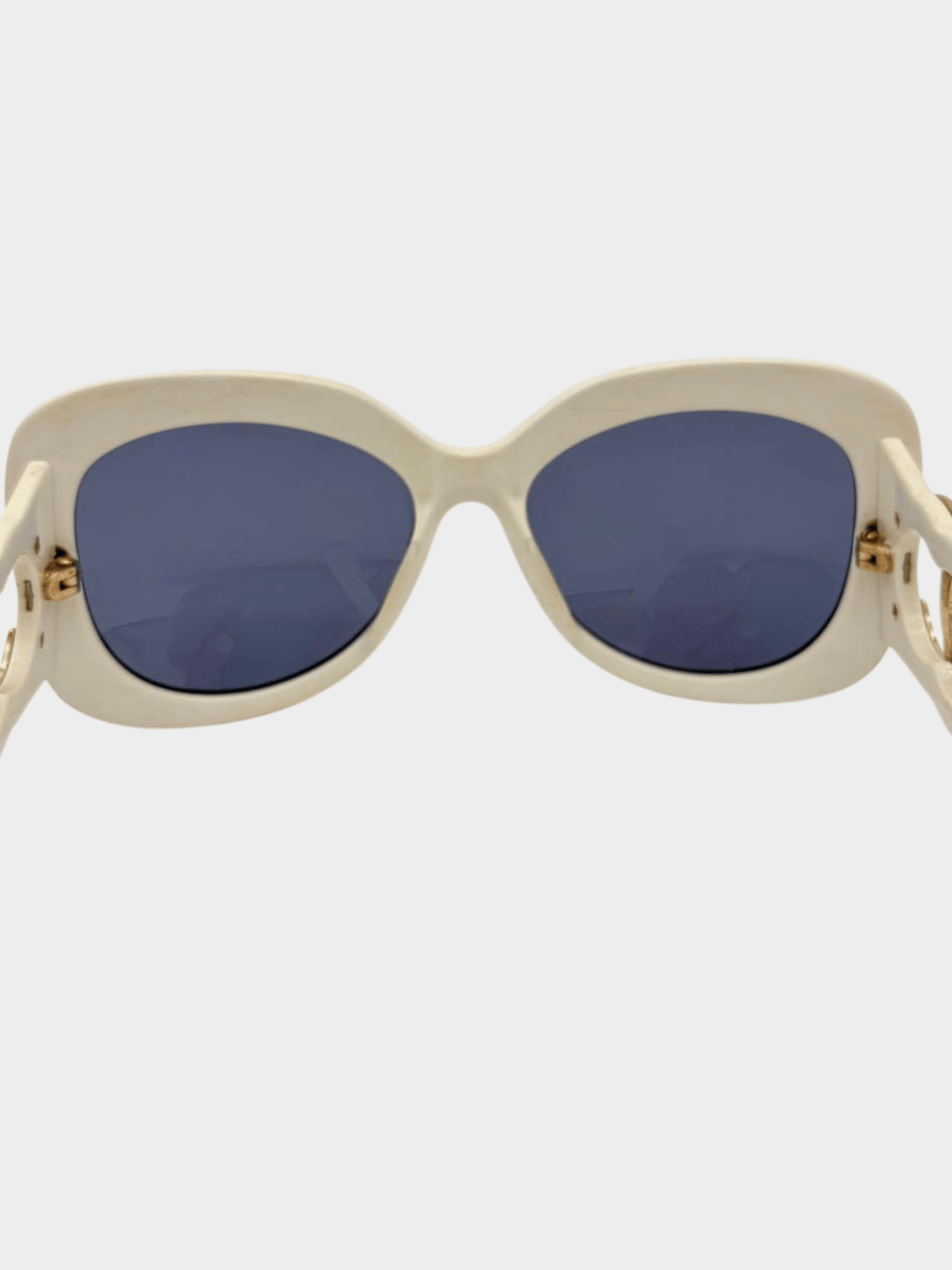 Chanel 2000s White CC Rectangular Cat Eye Sunglasses