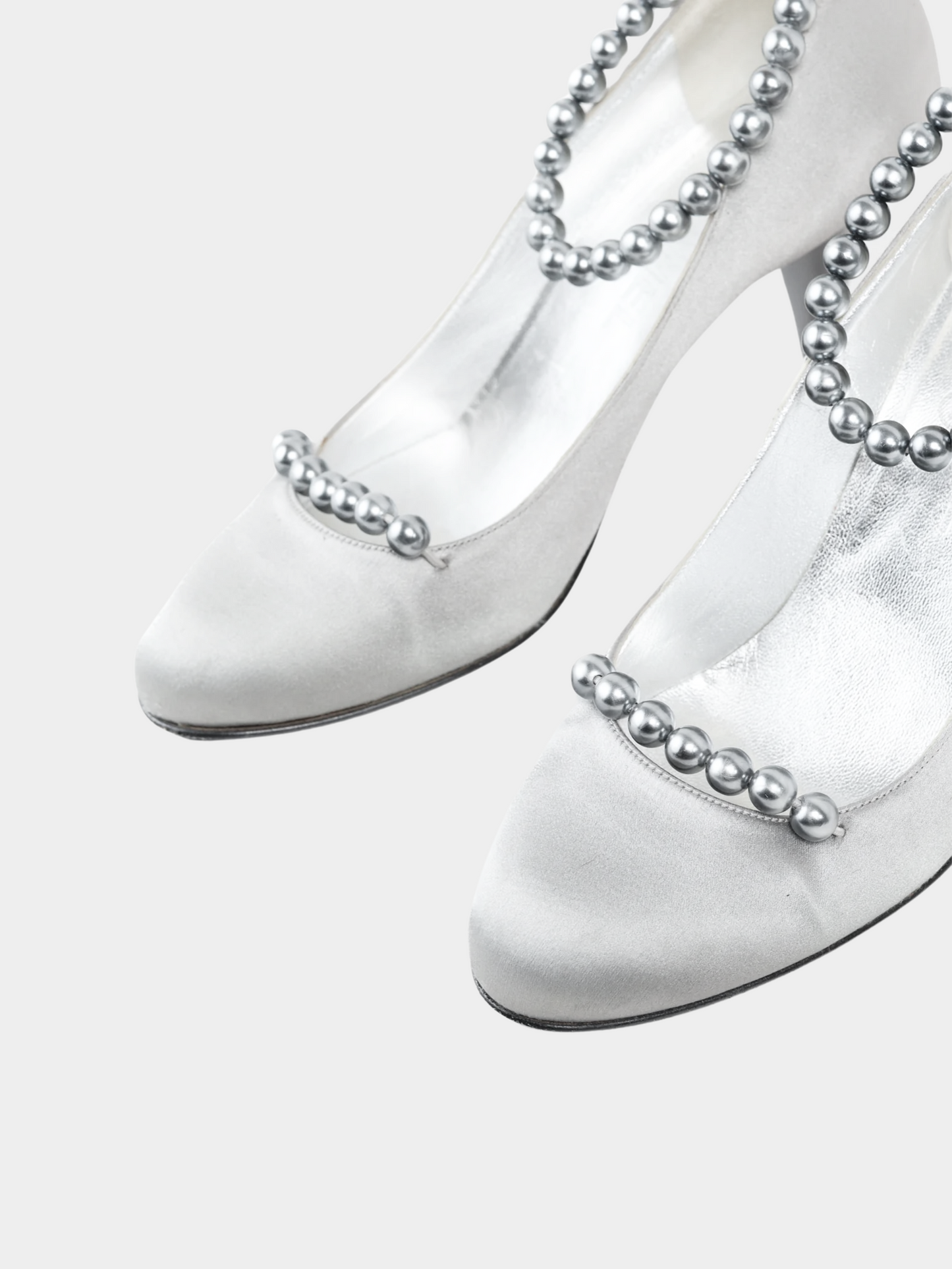 Chanel 2000s Grey Pearl Satin Heels