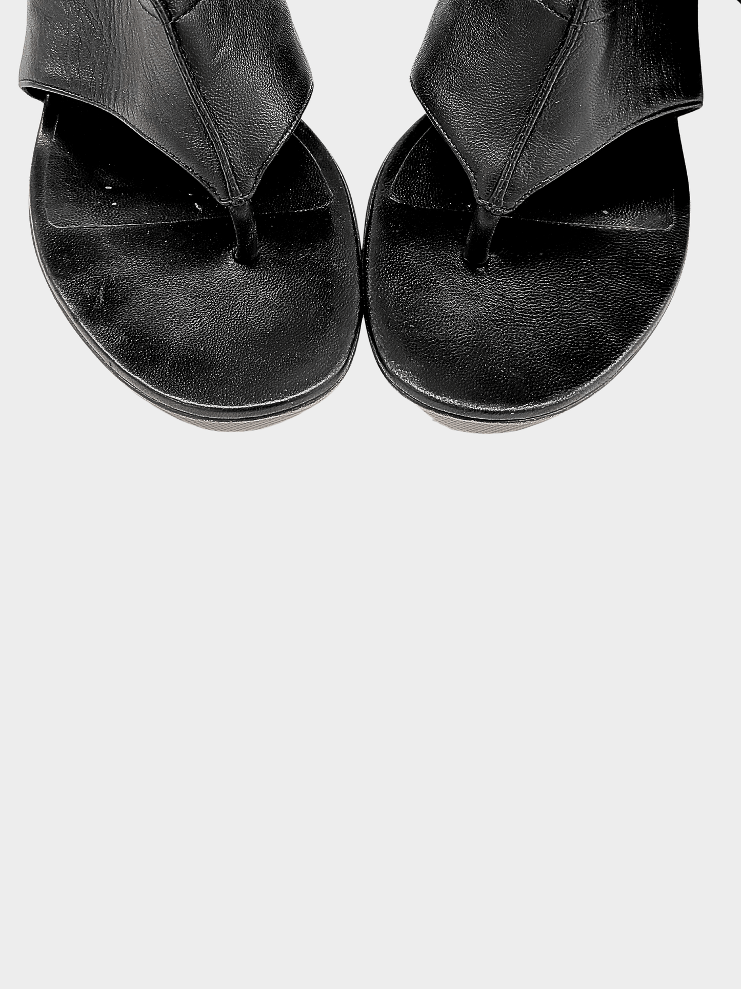 Chanel 2012 Runway Black Leather Knee High Thong Strap Boots