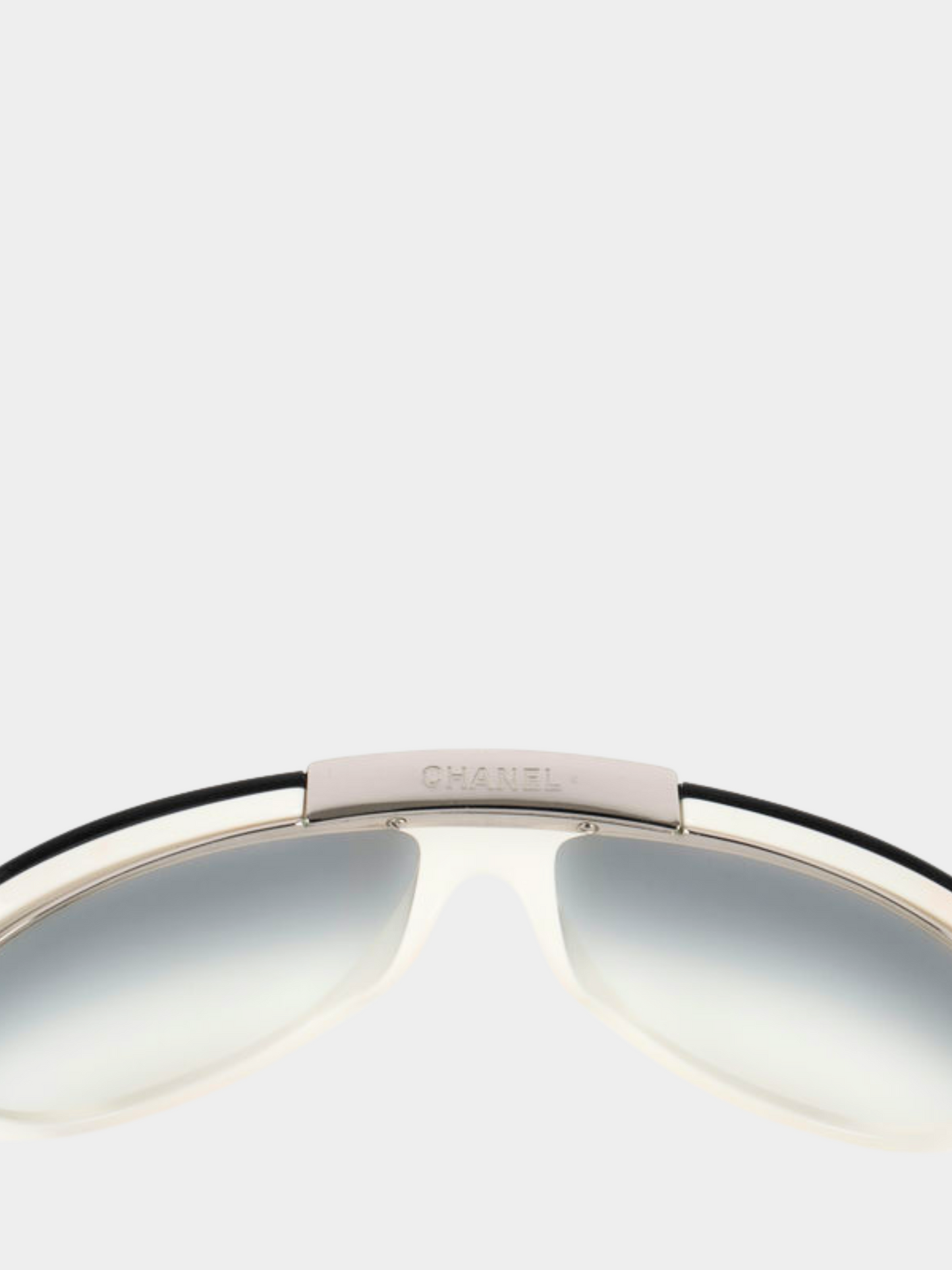Chanel 2000s Black Silver Aviator Sunglasses