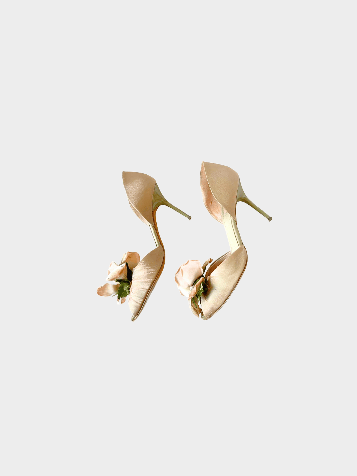 René Caovilla 2000s Pink Floral Satin D’Orsay Heels