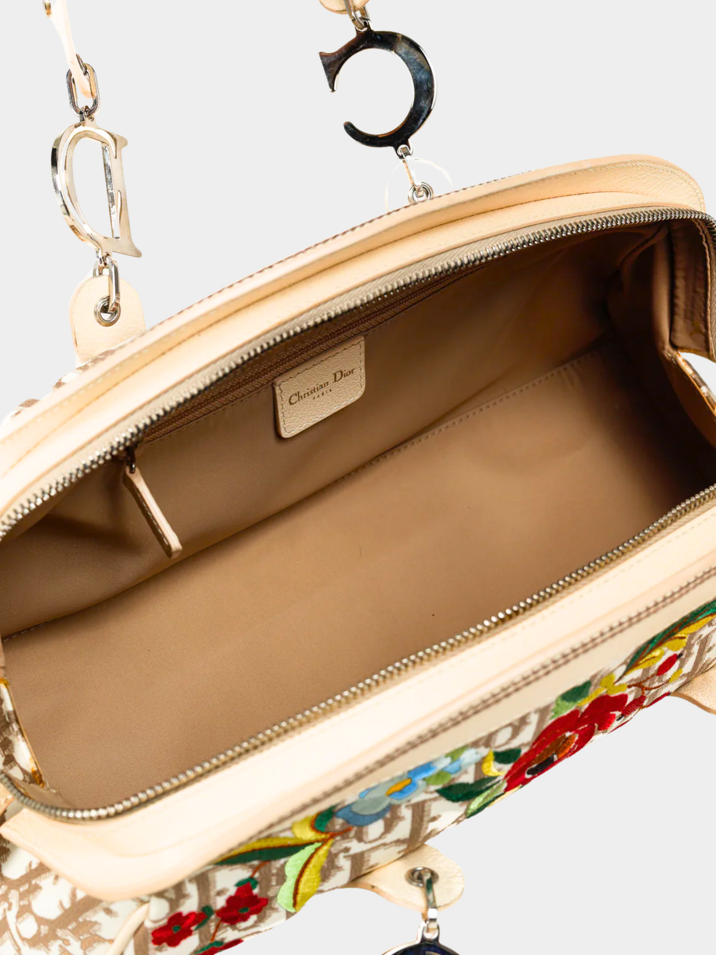 Christian Dior SS 2005 Beige Monogram Vintage Flowers Canvas Embroidered Bag