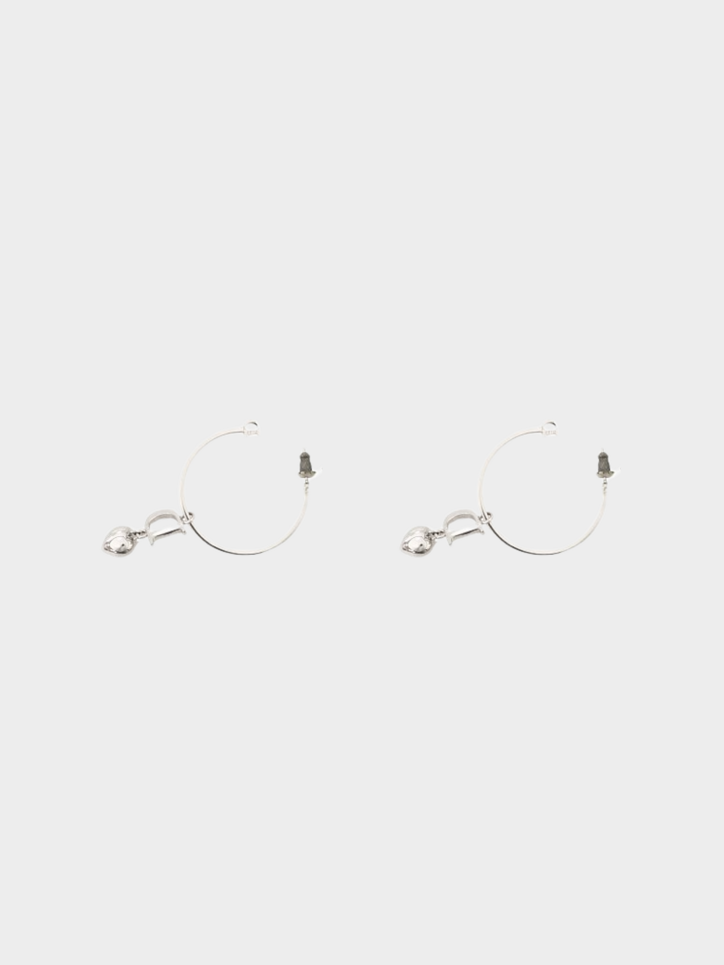 Christian Dior 2010s Silver Heart Rhinestone Hoop Earrings
