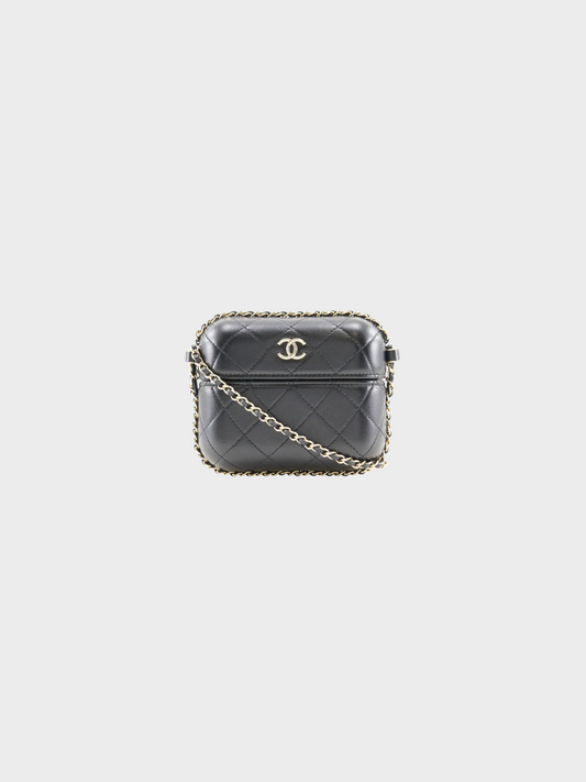 Chanel 2021 Black Leather Matelasse Chain Pochette Shoulder Bag