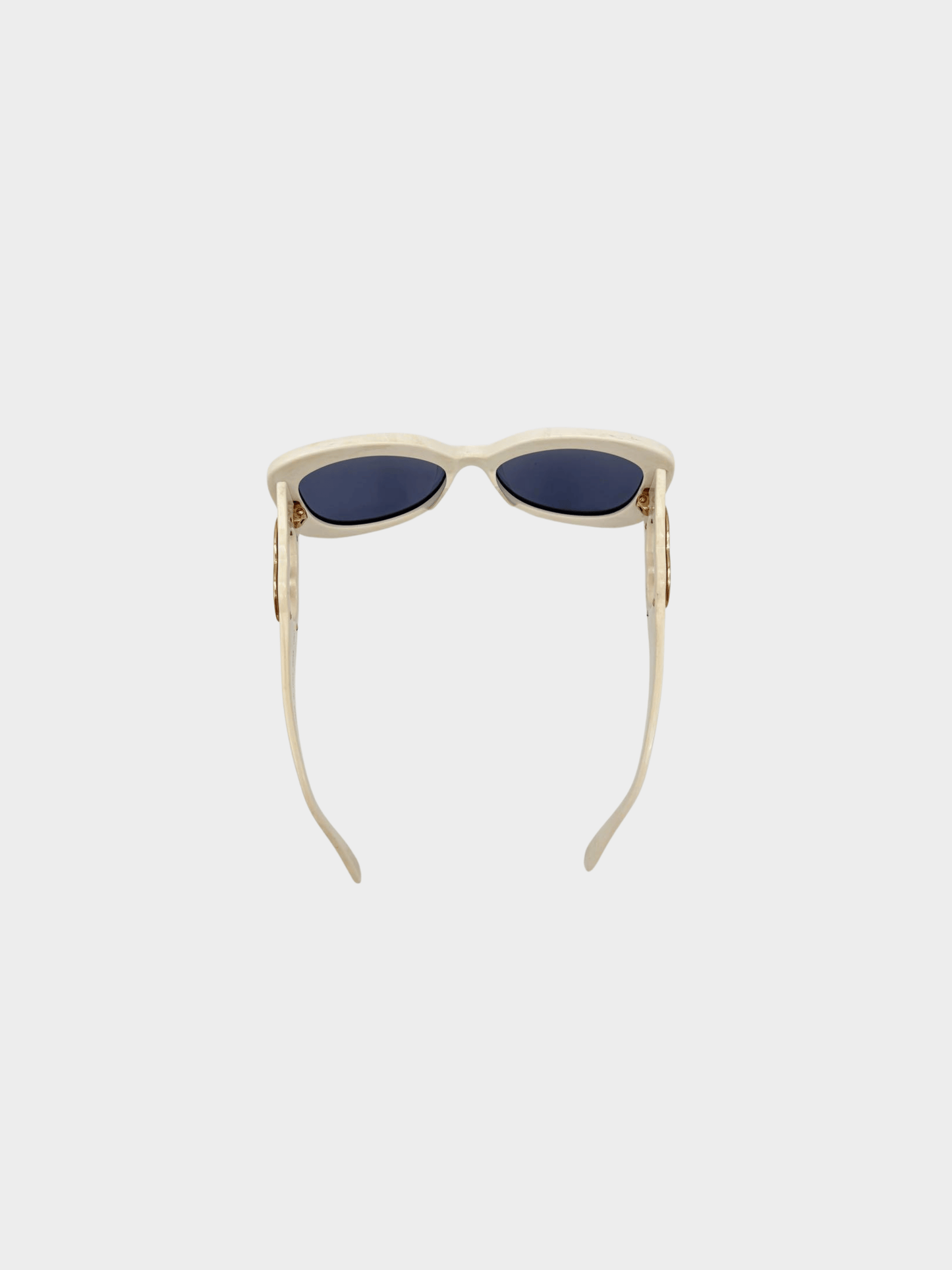 Chanel 2000s White CC Rectangular Cat Eye Sunglasses