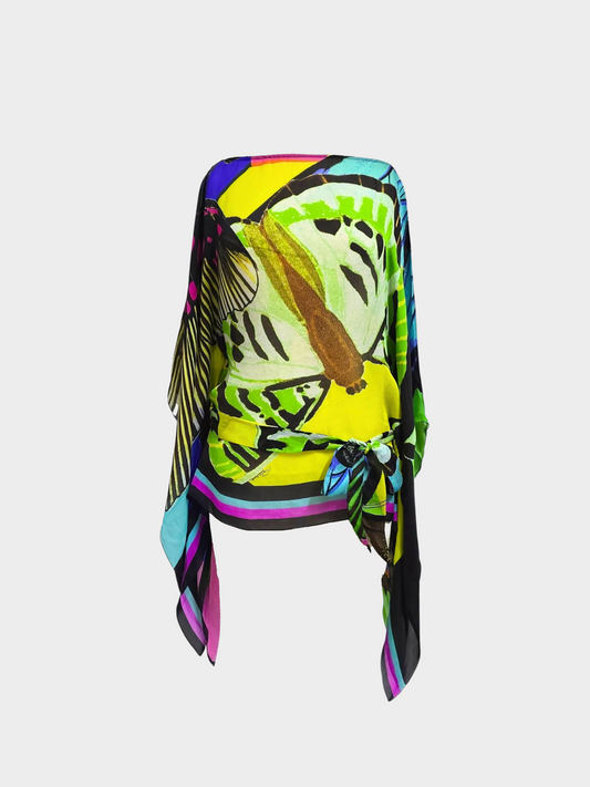 Roberto Cavalli 2000s Multicolour Silk Kaftan Poncho Top