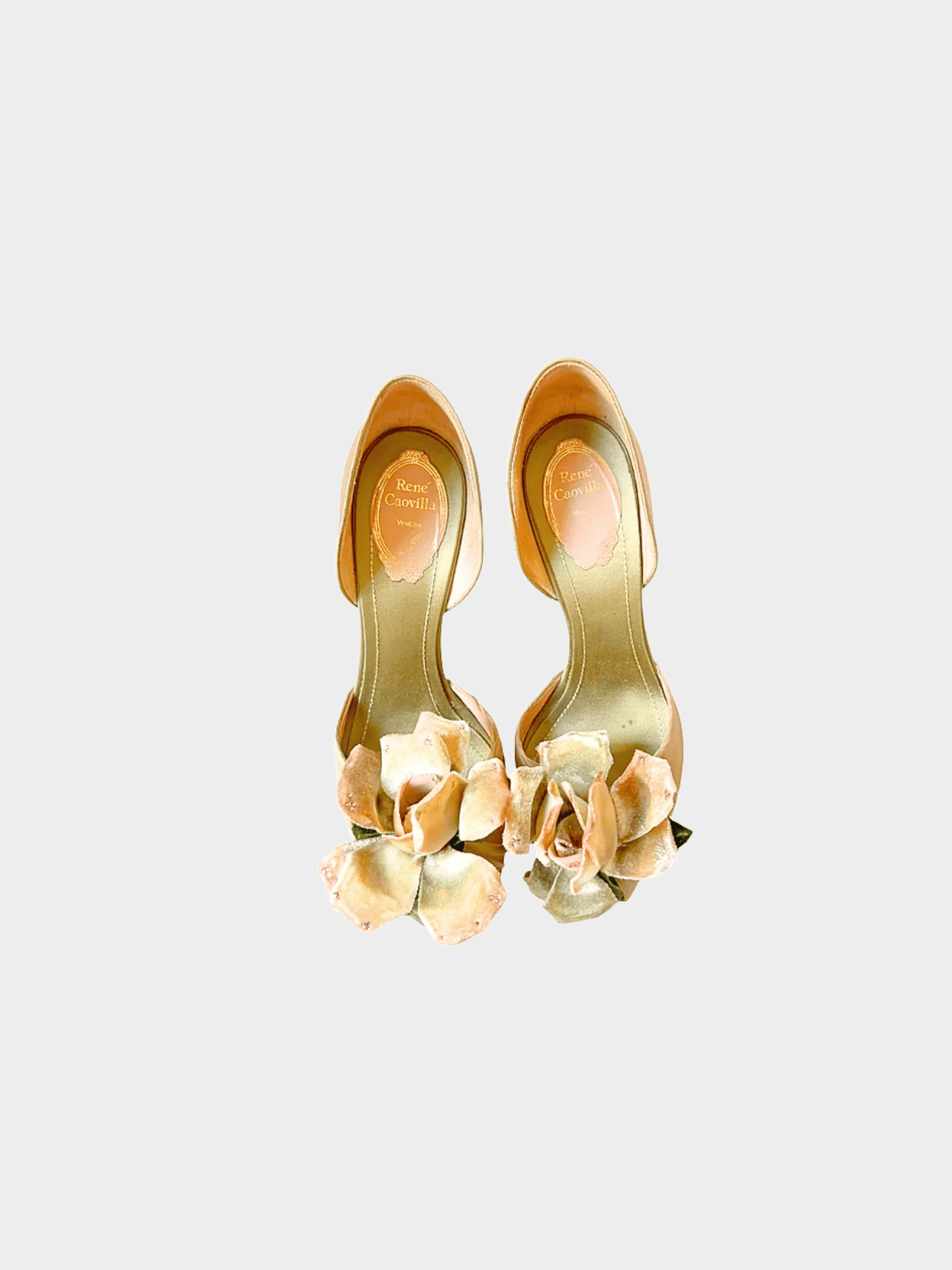 René Caovilla 2000s Pink Floral Satin D’Orsay Heels