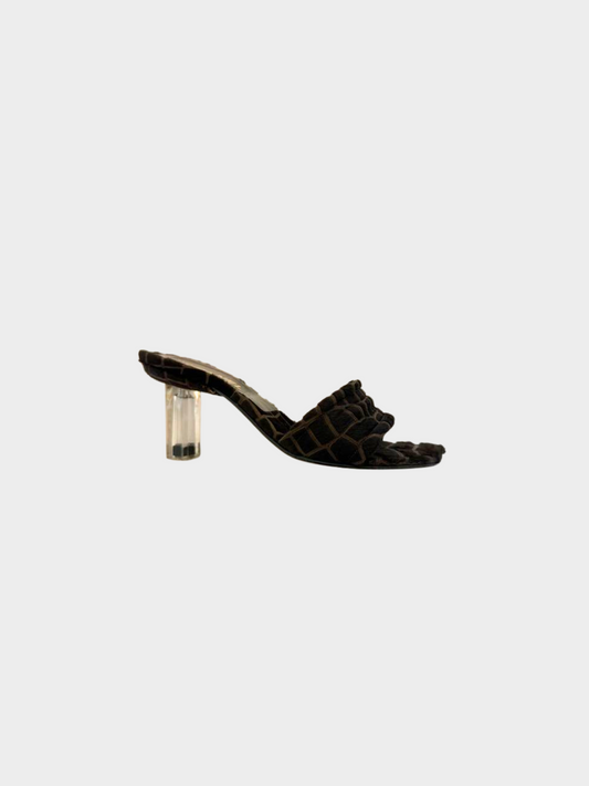 Chanel 2010s Black Textured Clear Heel Sandals