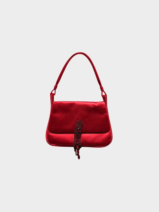 Escada 2000s Red Satin Crystal Evening Bag