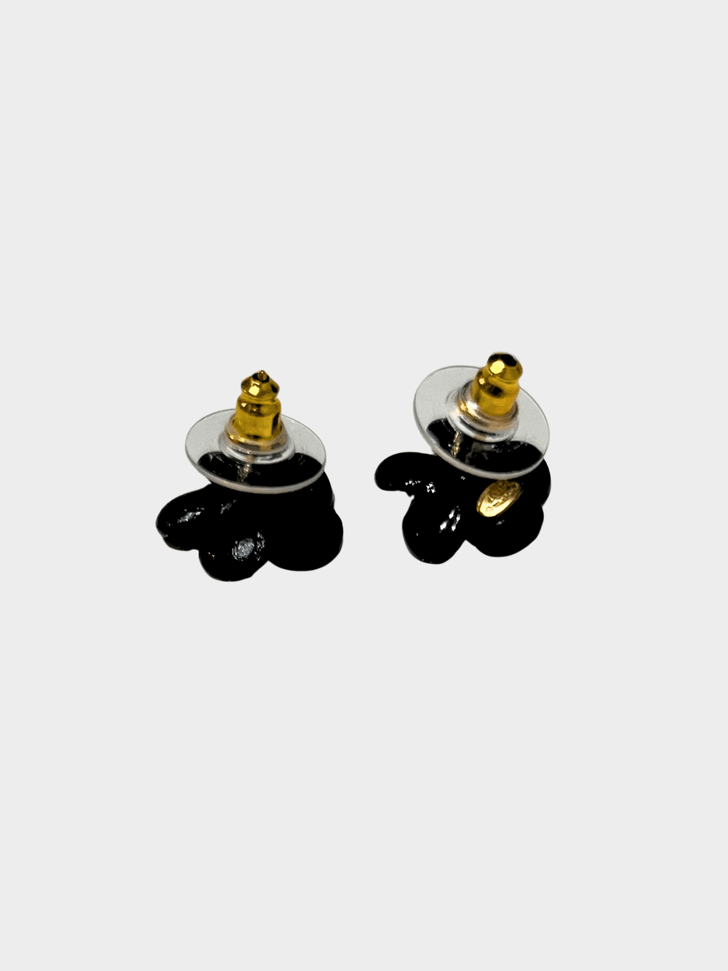 Chanel 2000s Black Camellia Flower Earrings