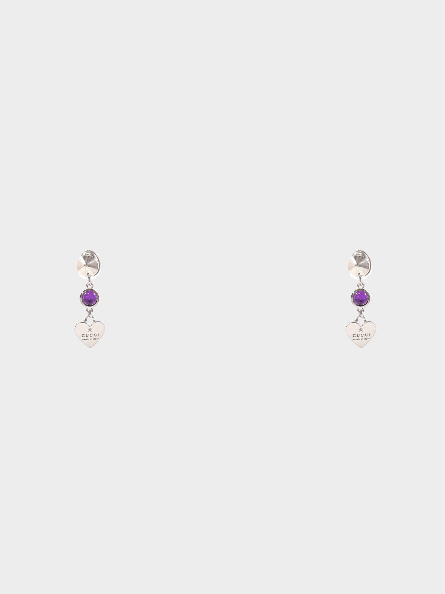 Gucci 2000s Silver Amethyst Heart Motif Earrings