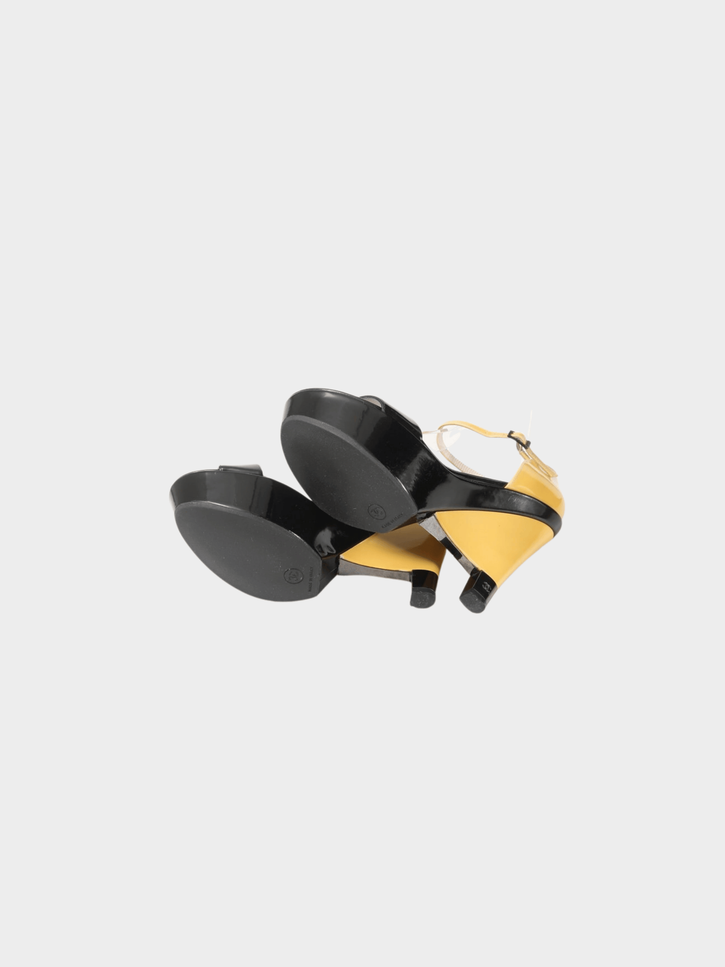 Chanel 2000s Black and Beige Patent Leather Platform Wedges