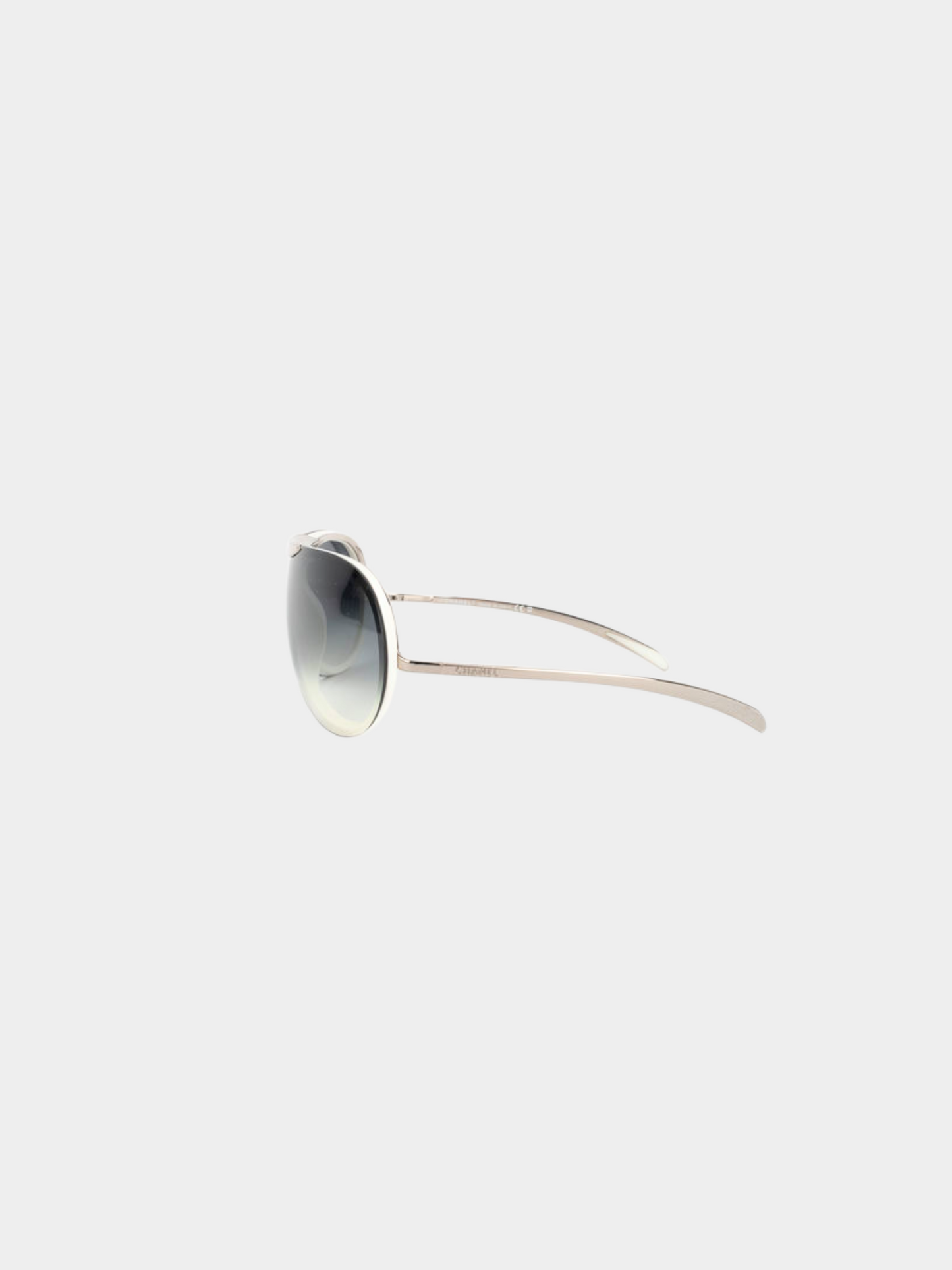 Chanel 2000s Black Silver Aviator Sunglasses