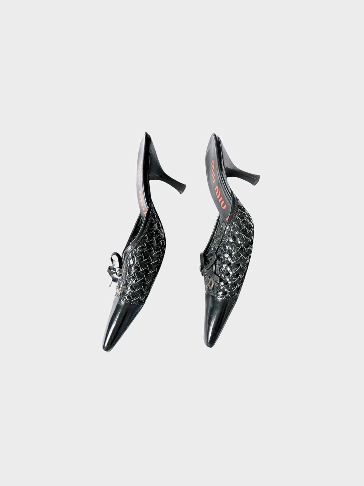 Miu Miu 2000s Black Woven Bow Tie Kitten Heels