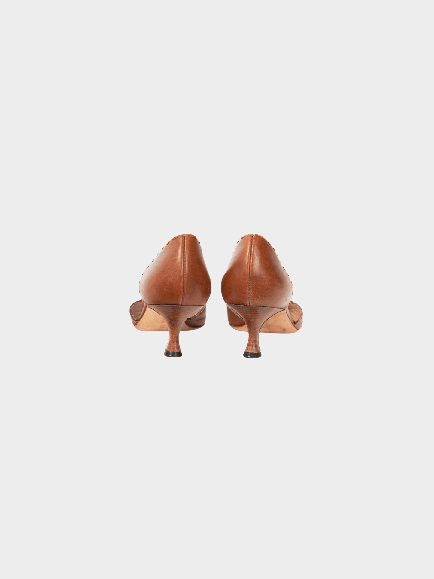 Manolo Blahnik 2000s Brown Leather Pointed-Toe Kitten Heels