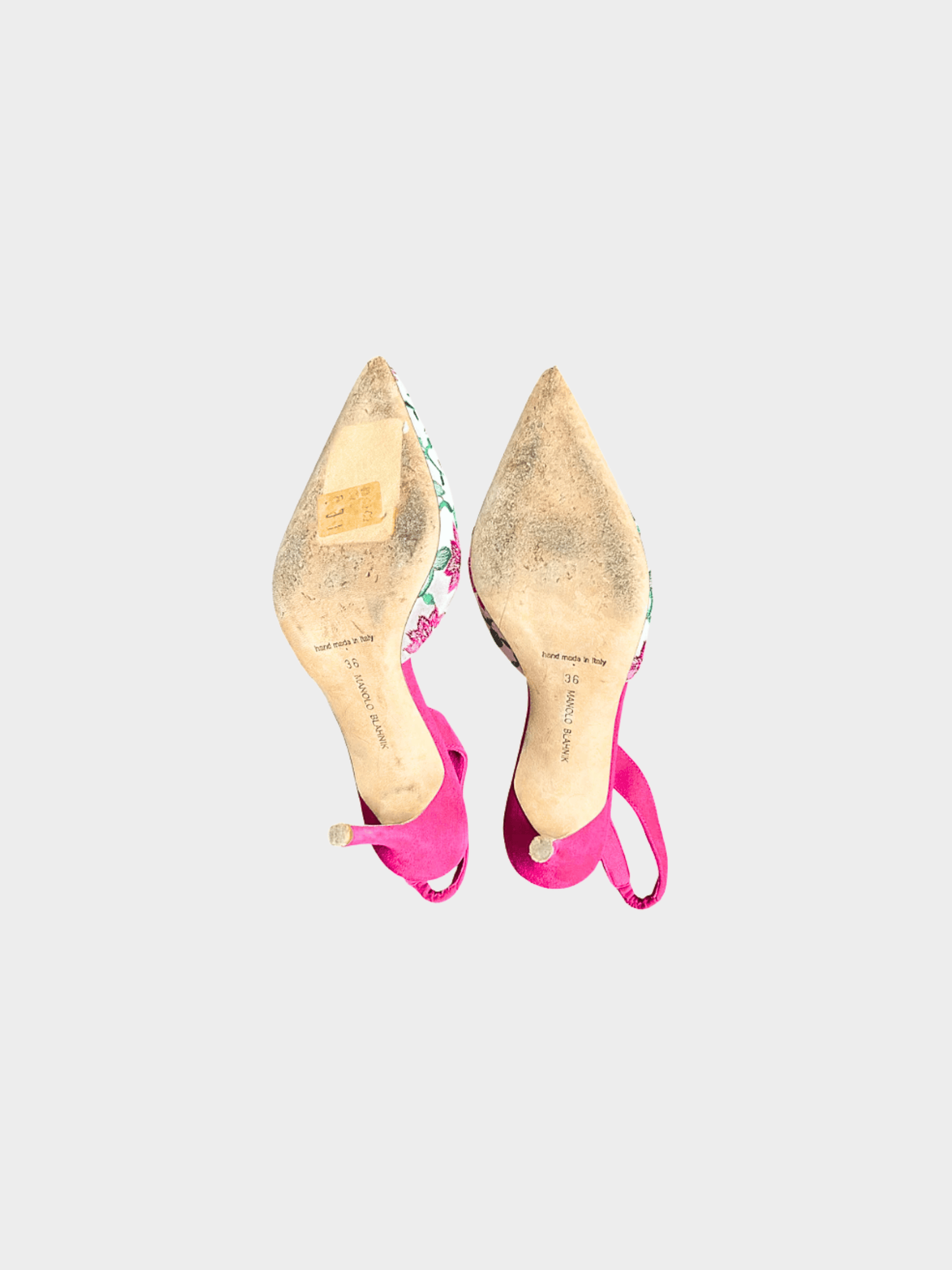 Manolo Blahnik 2000s Floral Pink Suede Slingback Heels
