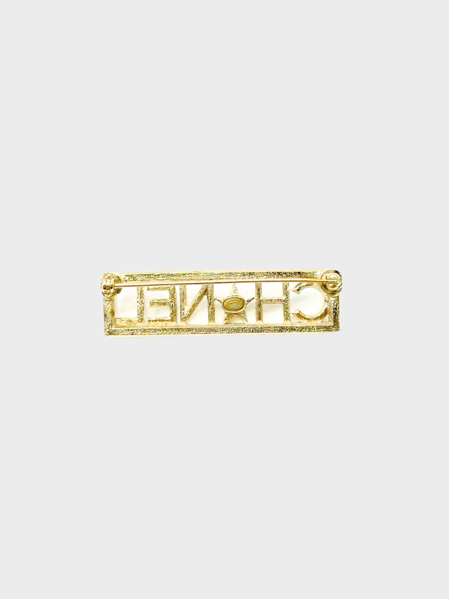 Chanel 2017 Gold Logo Star Rhinestone Brooch