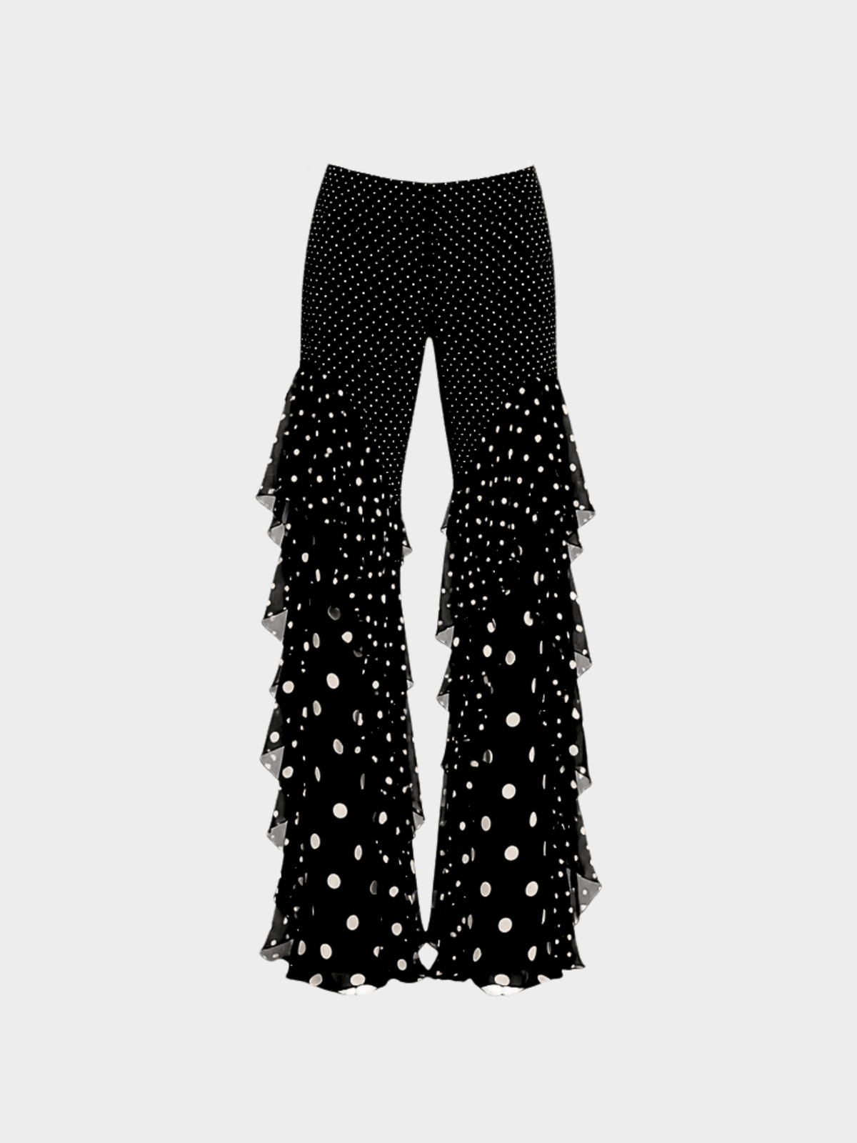 Valentino SS 2002 Runway Black Polka Dot Ruffle Silk Pants