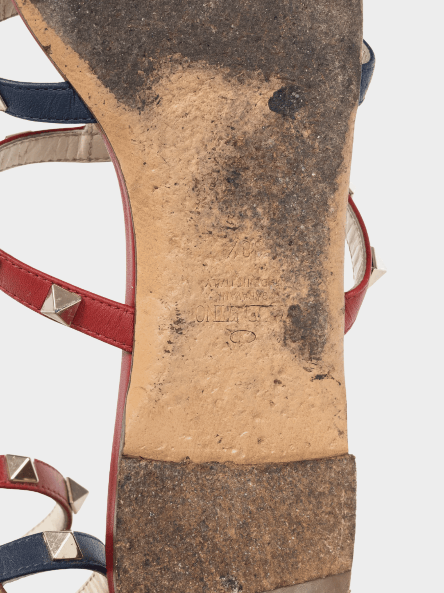 Valentino Garavani 2019 Navy, Red, and White Rockstud Flat Mule Sandals