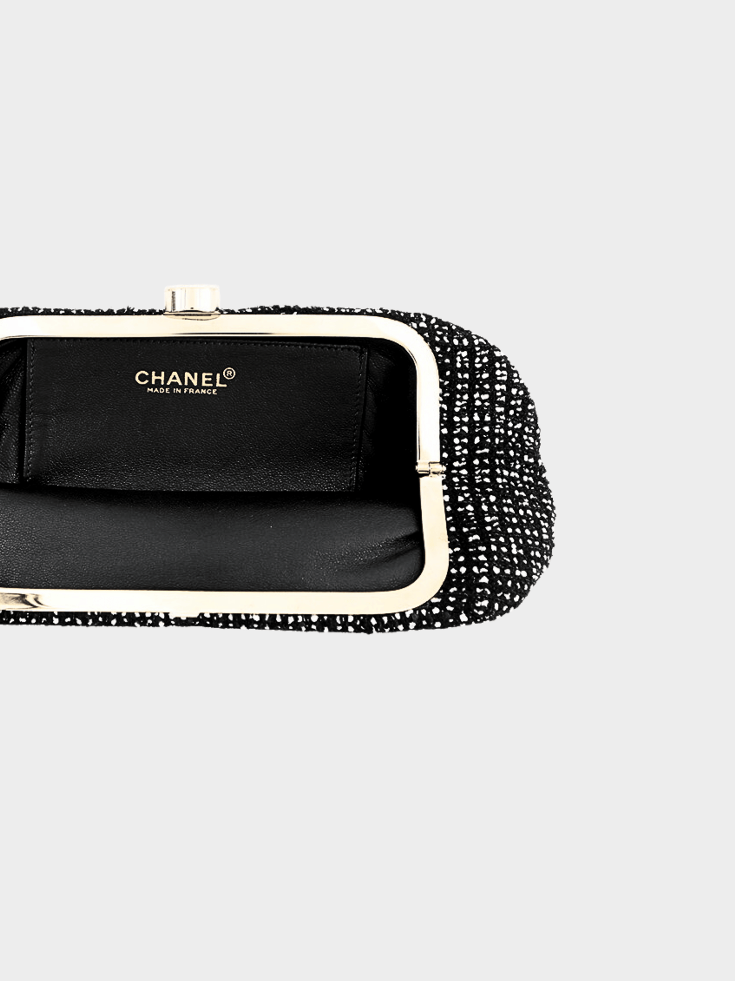 Chanel 2010s Black Tweed Perfume Bottle Clutch Bag