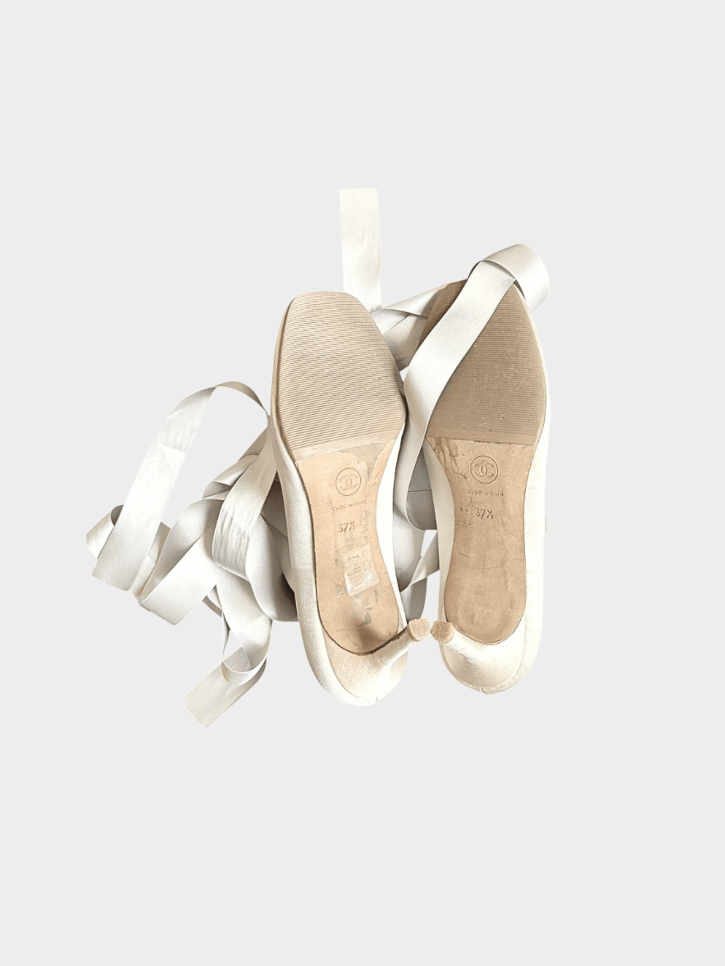 Chanel 2000s Rare White Ballet Satin Metallic Heels