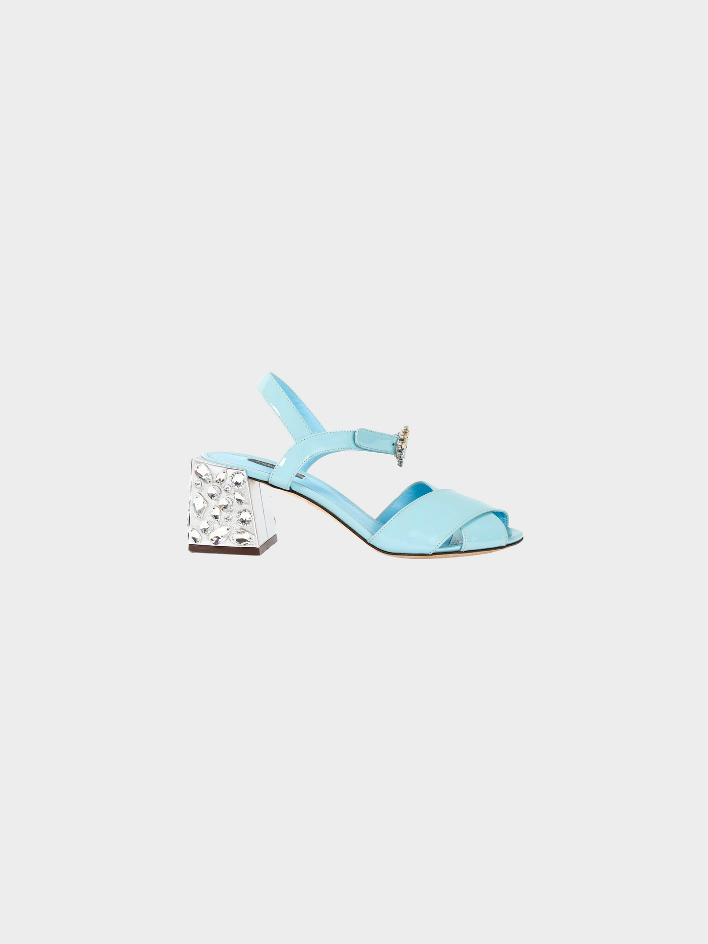 Dolce and Gabbana SS 2018 Light Blue Patent Leather Embellished Heels