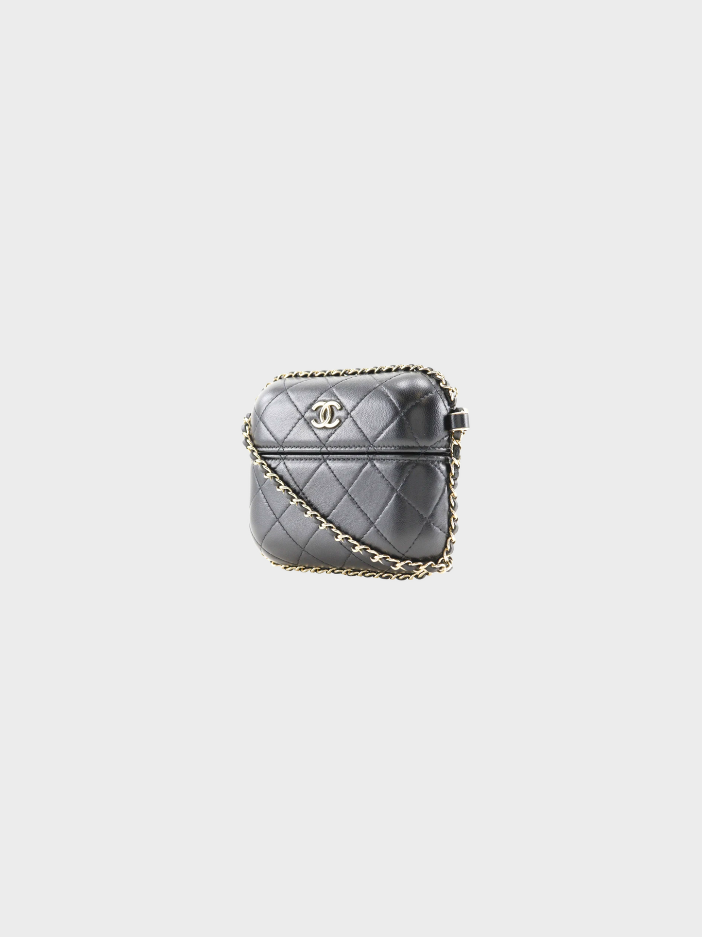 Chanel 2021 Black Leather Matelasse Chain Pochette Shoulder Bag