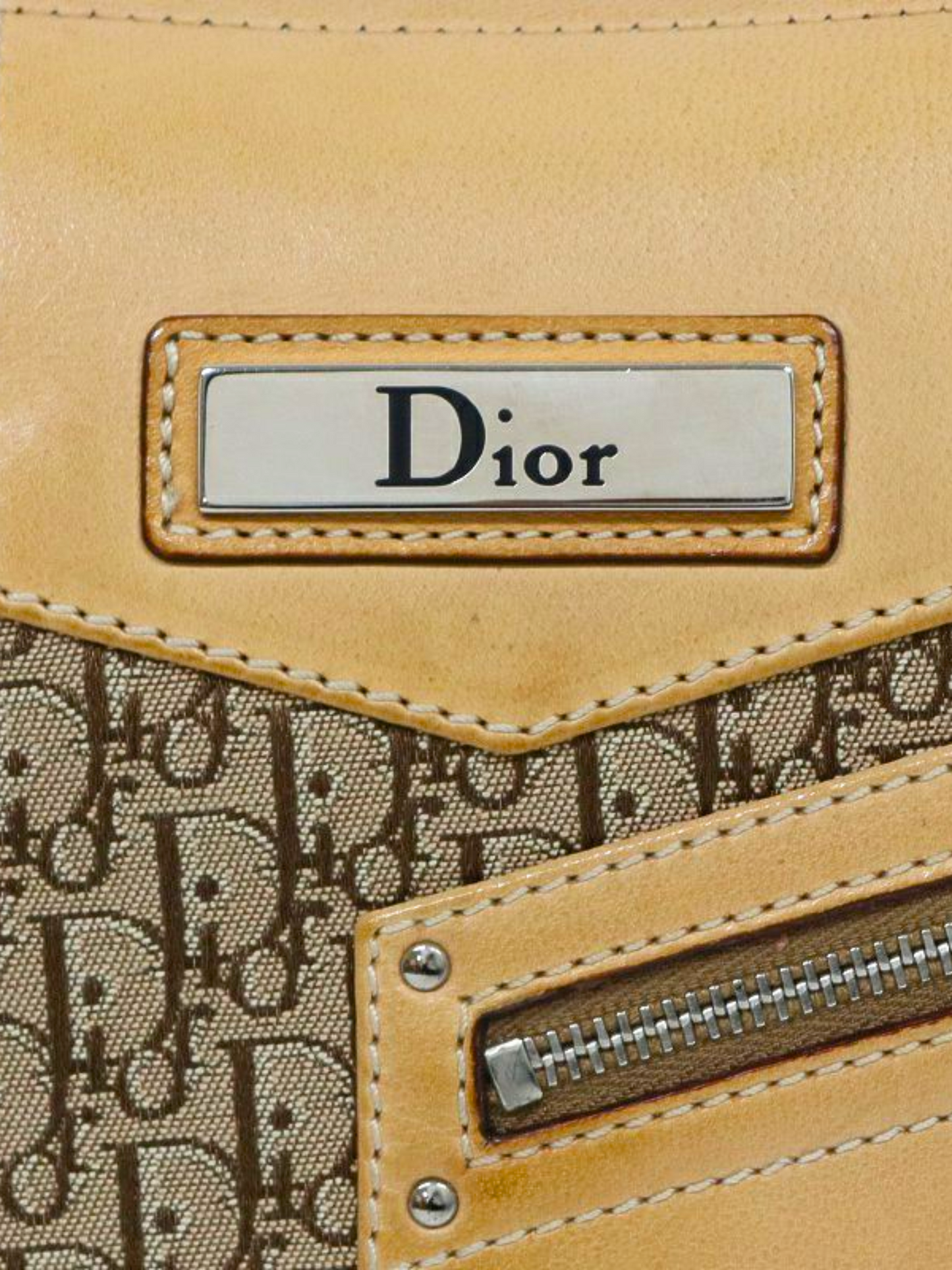 Christian Dior 2000s Beige Monogram Canvas Leather bag