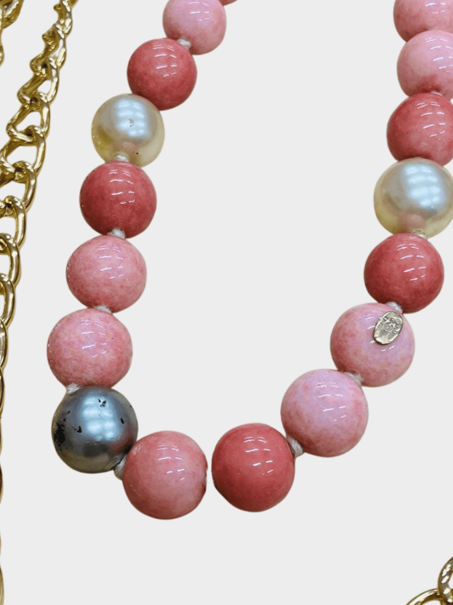 Chanel SS 2003 Pink Pear and Gold Chain Necklace