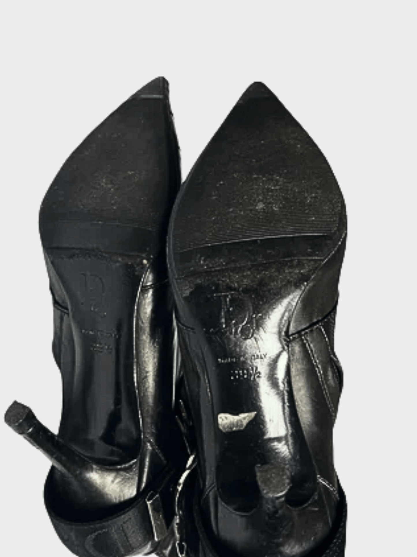 Christian Dior AW 2003 Black Hardcore D Buckle Pointed Toe Ankle Boots