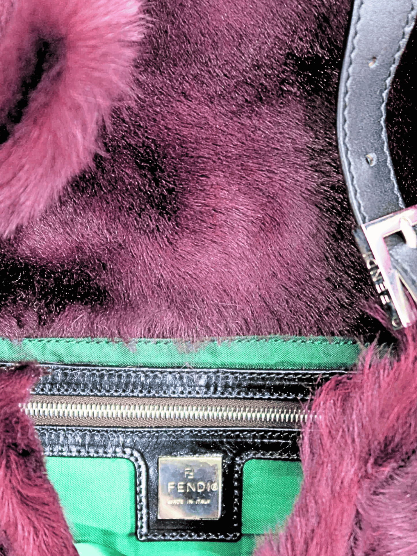 Fendi 2000s Plum Fur and Leather Baguette Bag