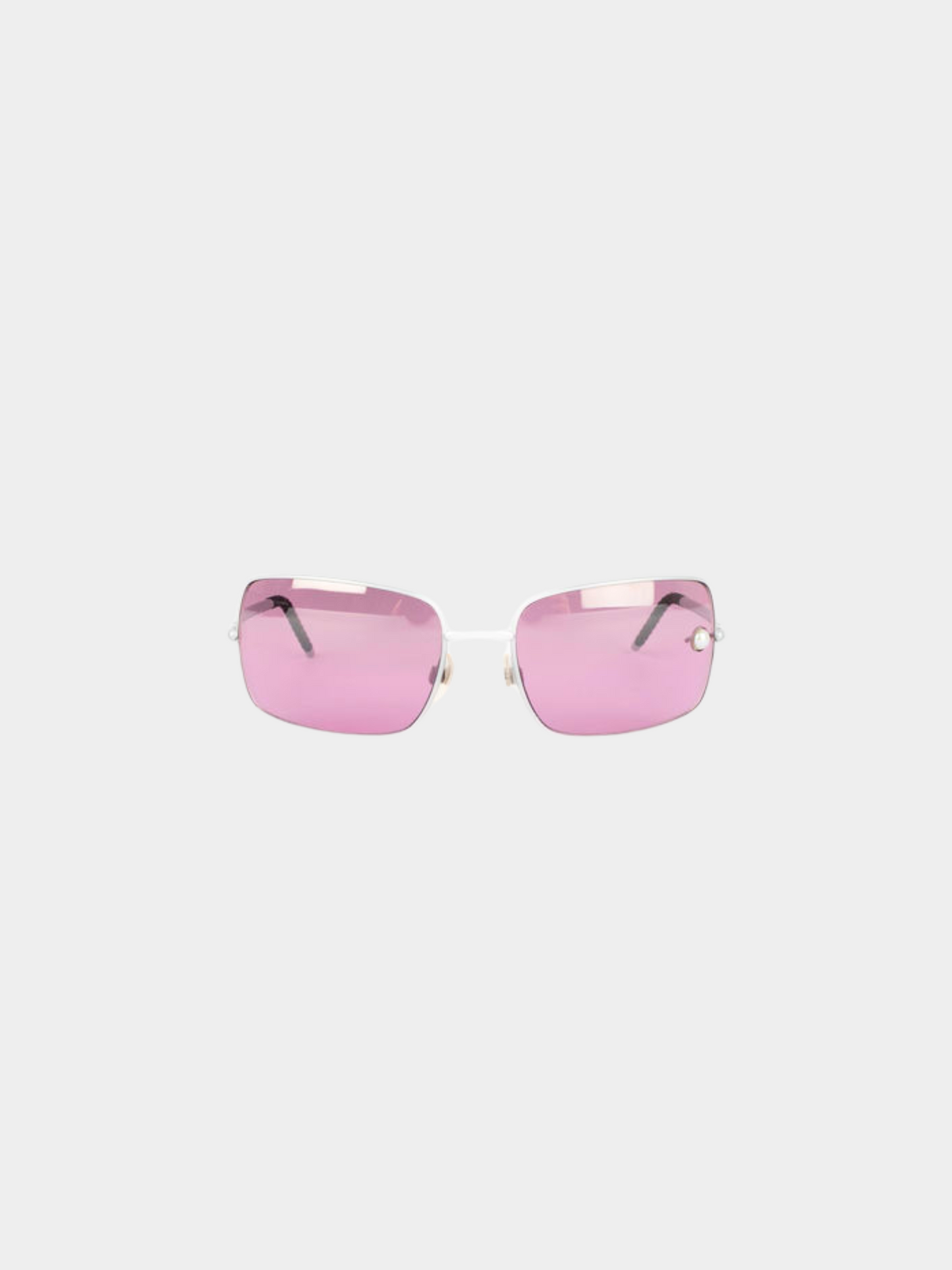 Chanel 2000s Silver and Pink Rectangle Sunglasses