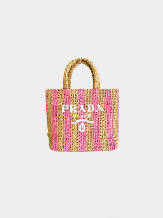 Prada 2010s Pink Raffia Crochet Tote Bag