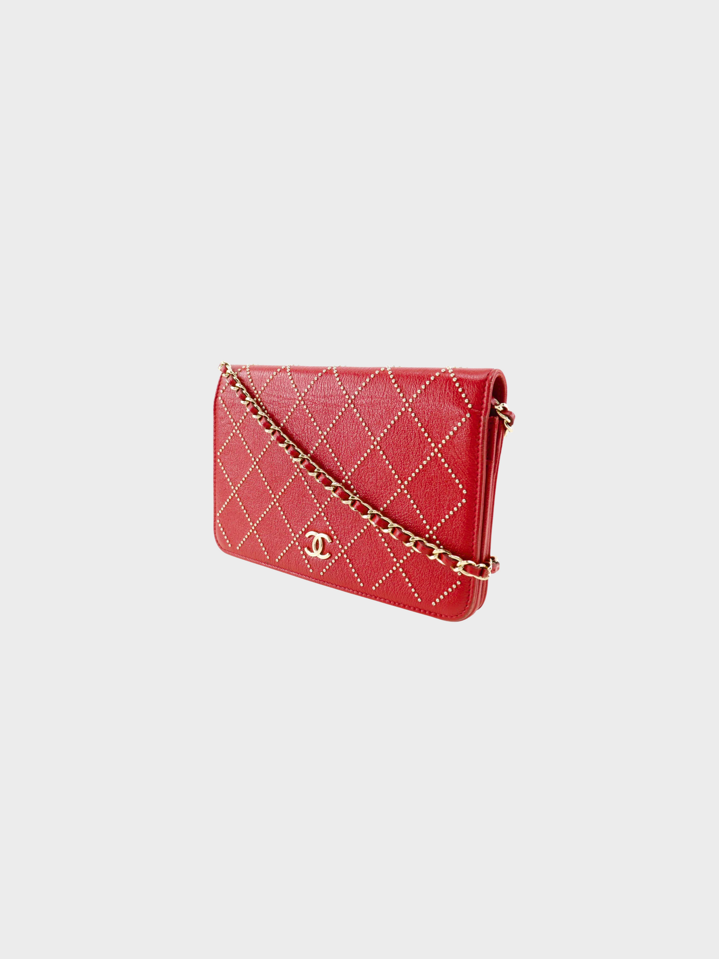 Chanel 2019 Red Studded Matelasse Chain Wallet