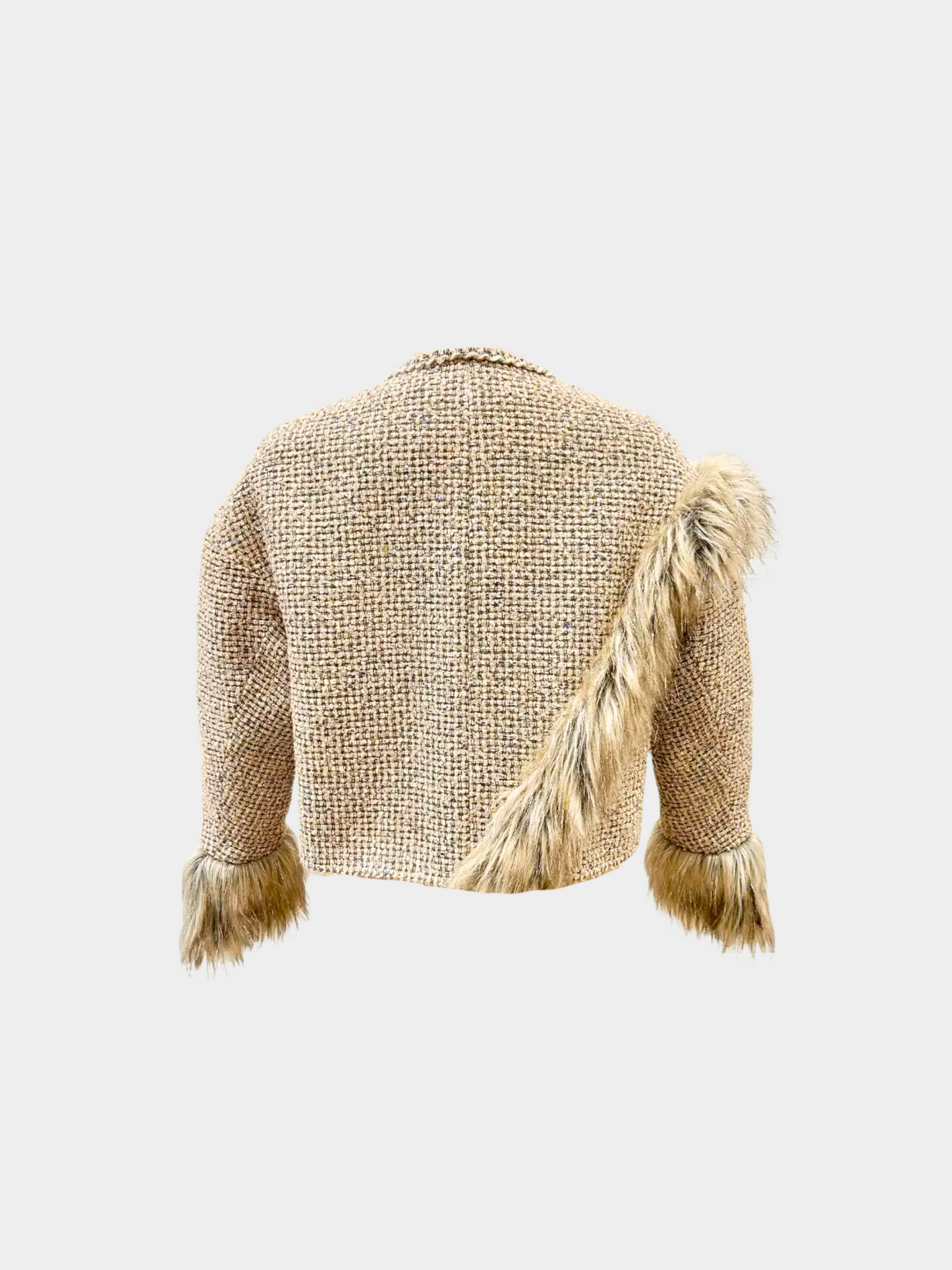 Chanel 2021 Beige Tweed and Faux Fur Jacket
