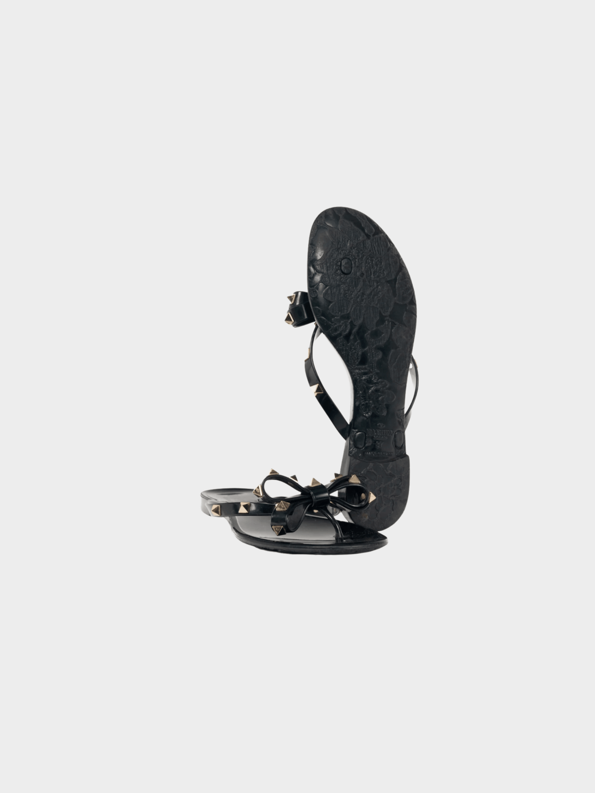 Valentino 2010s Nero Rockstud Bow Jelly Thong Sandals