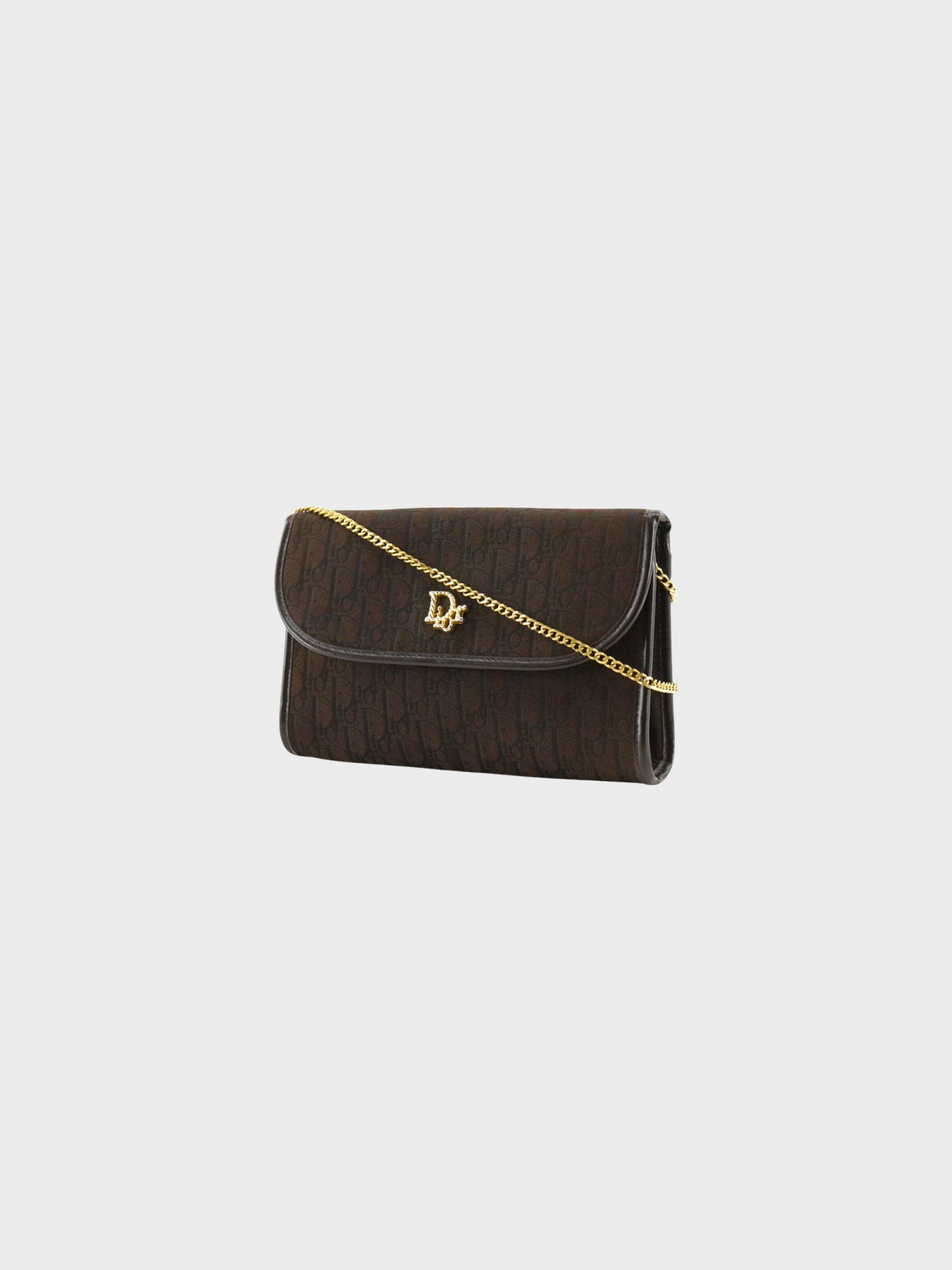 Christian Dior 1990s Brown Trotter Chain Crossbody Clutch Bag